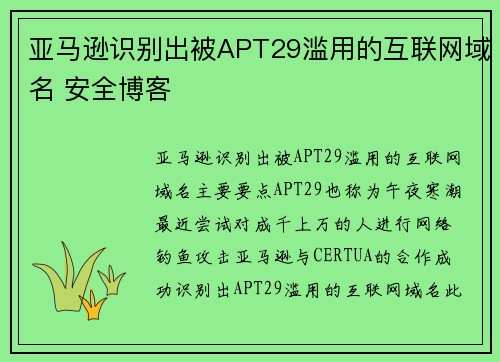 亚马逊识别出被APT29滥用的互联网域名 安全博客
